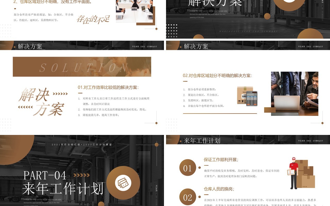 棕色商务仓库管理年终工作总结PPT模板