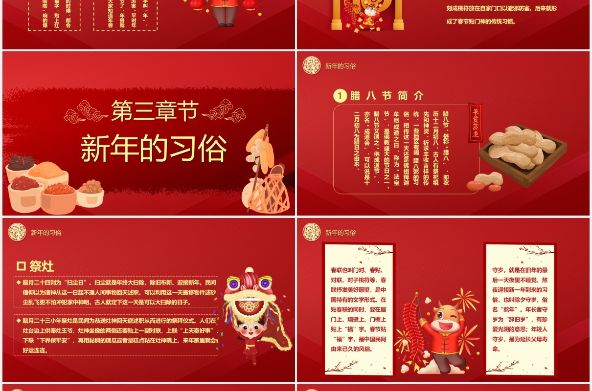 2021年红色中国风年味新年习俗节日介绍PPT模板
