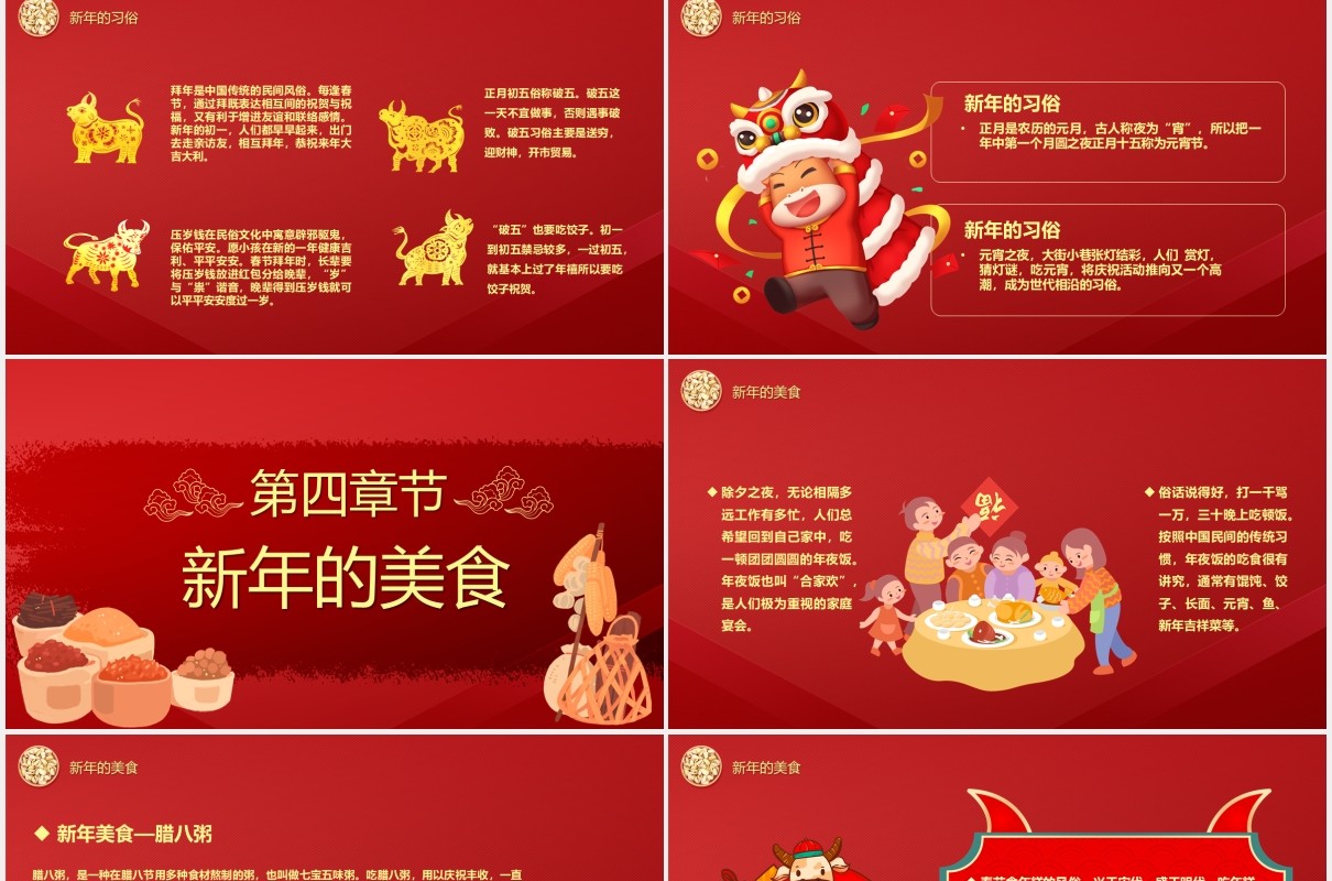 2021年红色中国风年味新年习俗节日介绍PPT模板