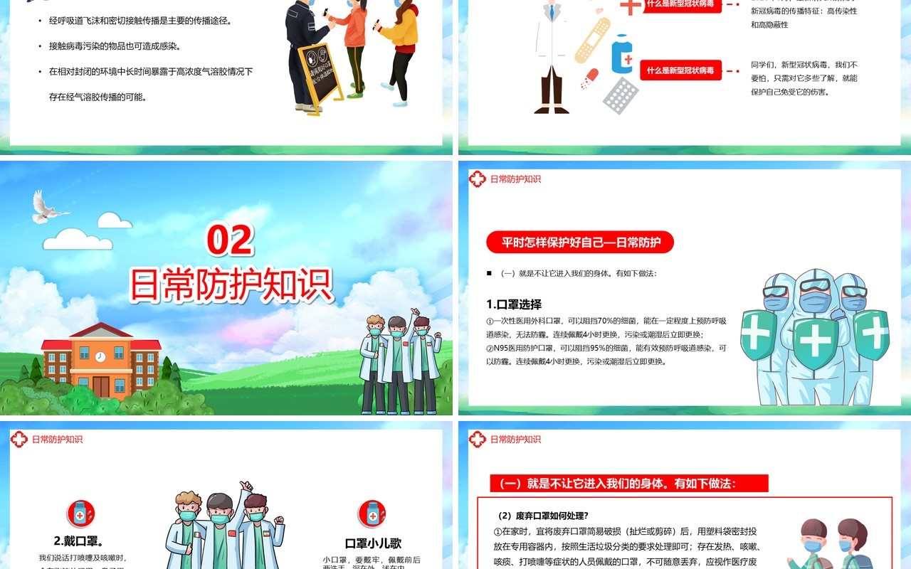 卡通风小学生疫情防控知识手册PPT模板