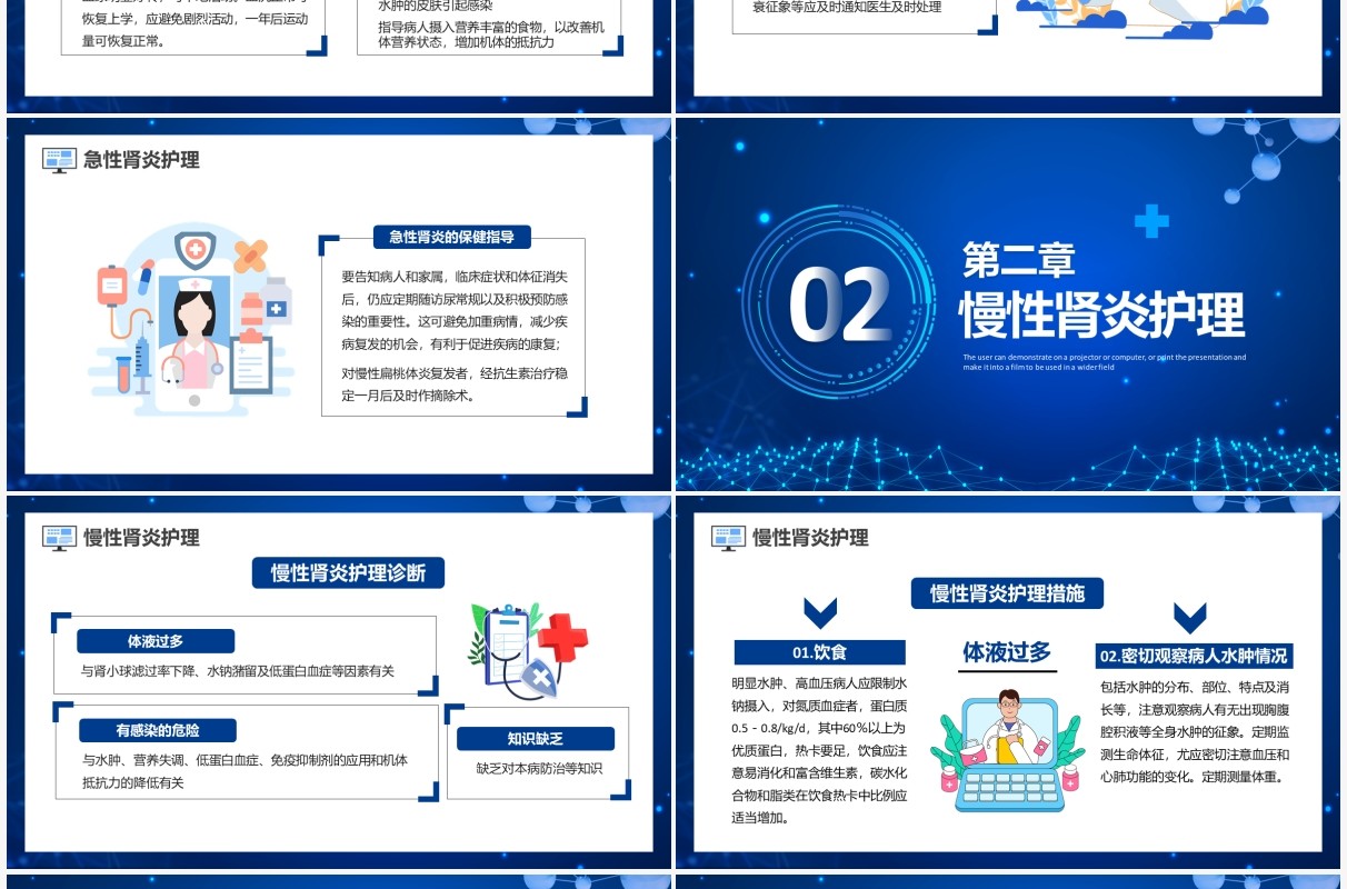 蓝色卡通风肾脏护理知识教育PPT模板