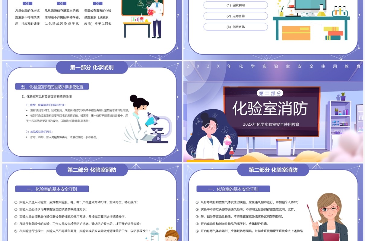 紫色卡通风化学实验室安全PPT模板