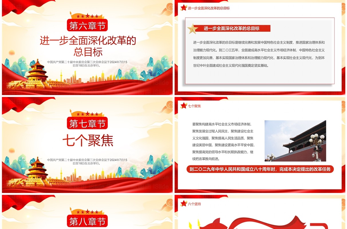 红色中国风二十届三中全会公报速读PPT模板