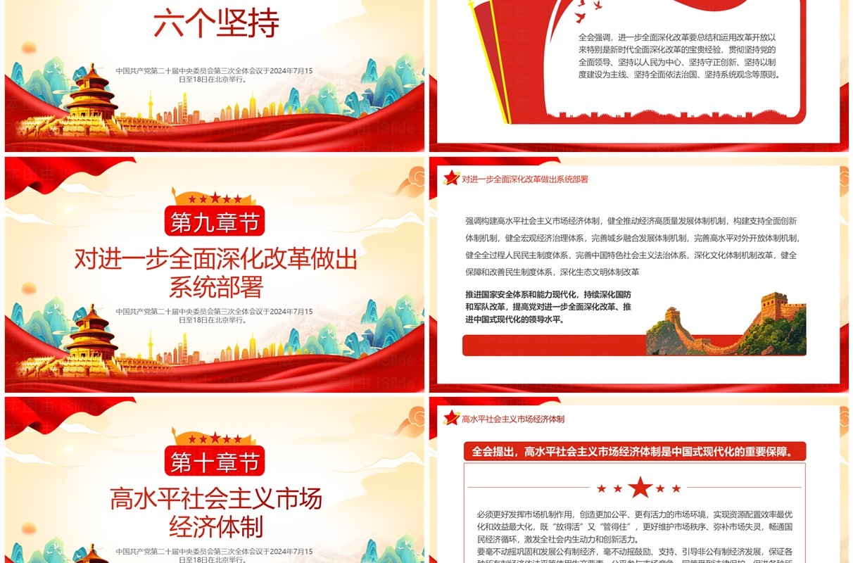 红色中国风二十届三中全会公报速读PPT模板
