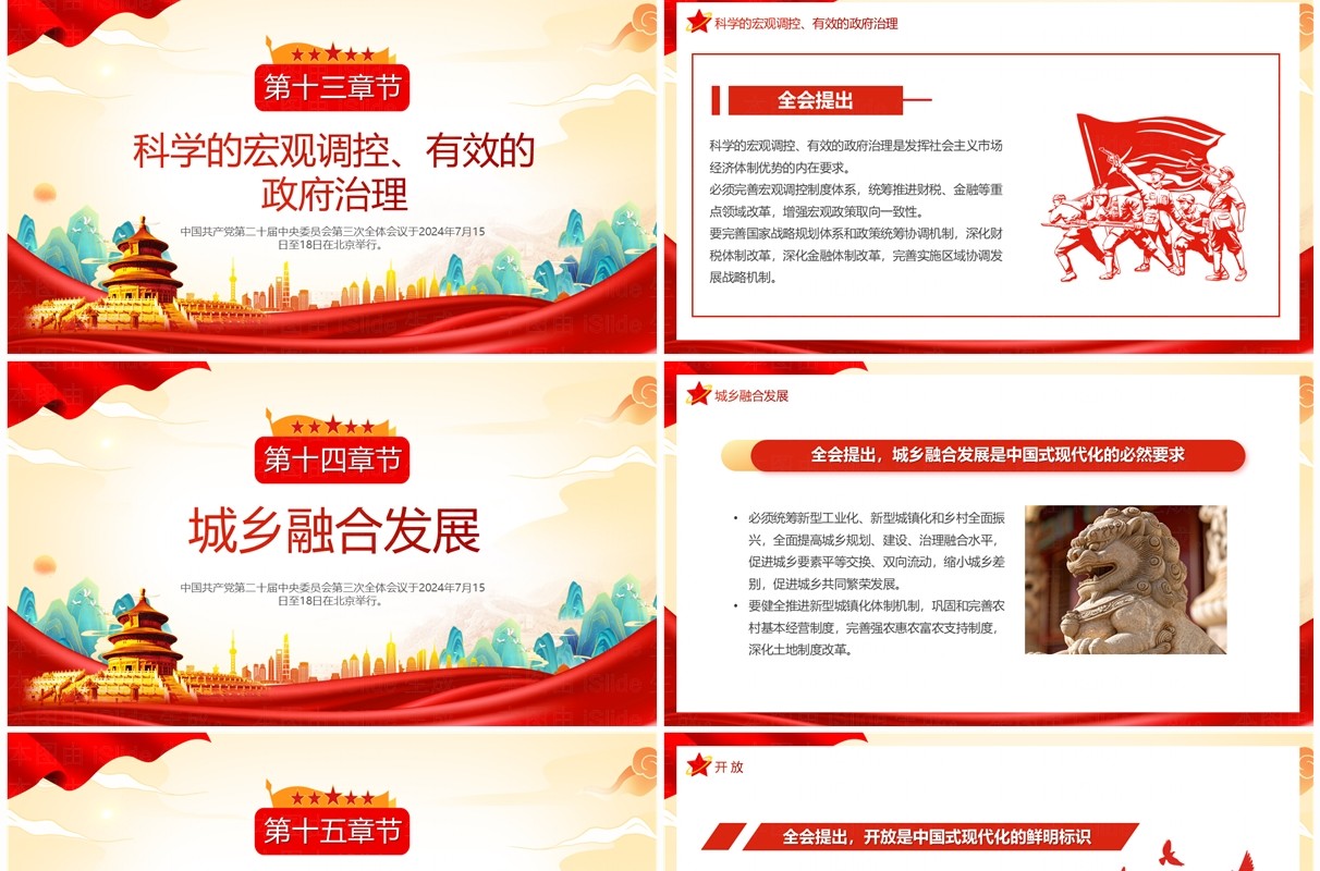 红色中国风二十届三中全会公报速读PPT模板