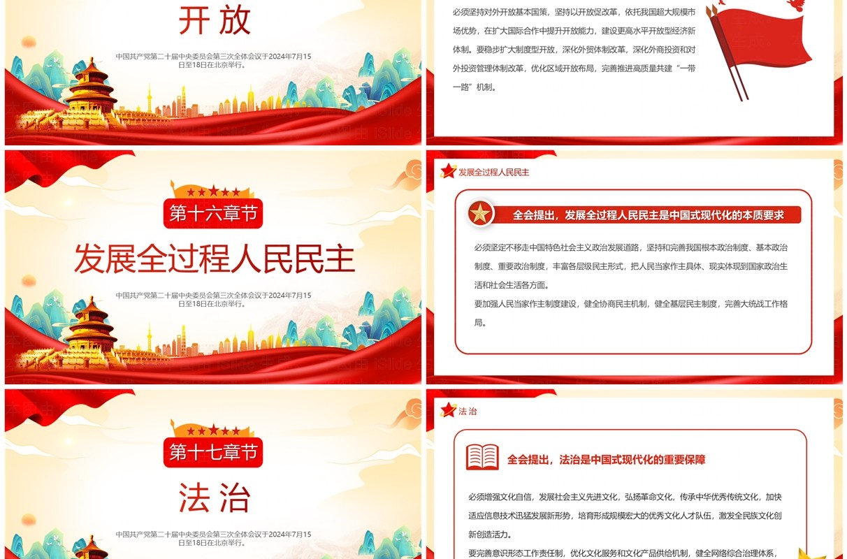 红色中国风二十届三中全会公报速读PPT模板