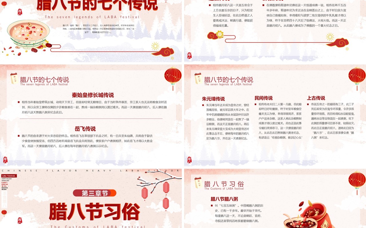 红色中国风传统节日腊八节介绍PPT模板