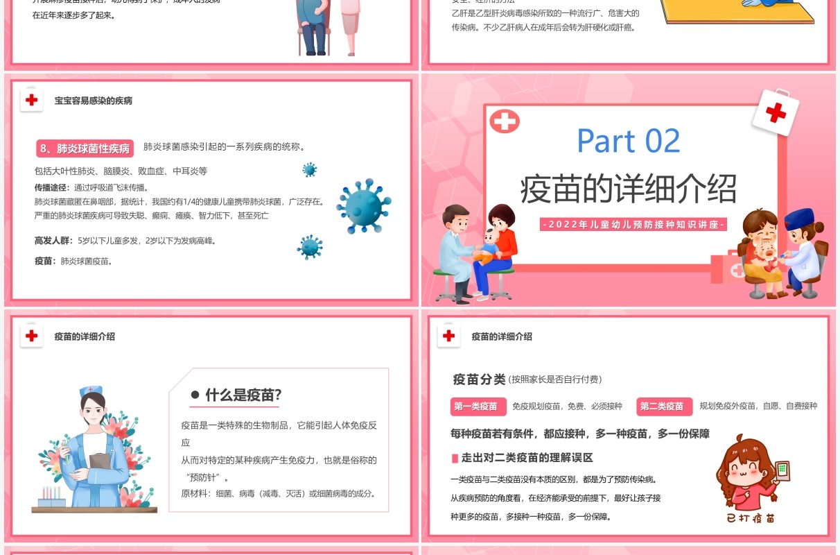 粉色卡通儿童疫苗接种知识宣传PPT模板