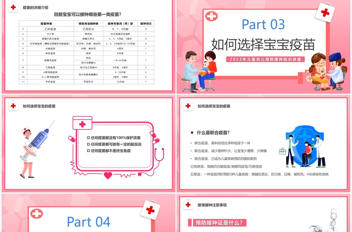 粉色卡通儿童疫苗接种知识宣传PPT模板
