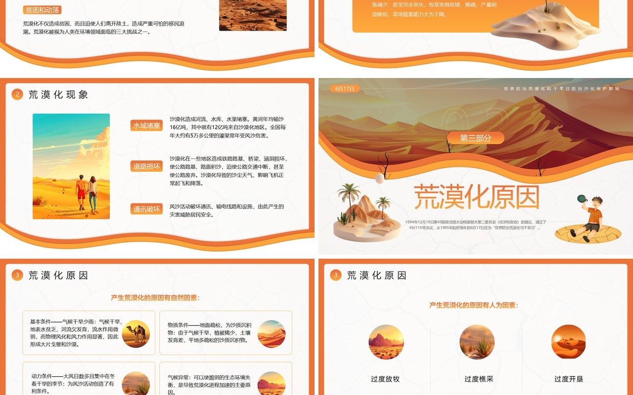 橙色插画风世界防治荒漠化和干旱日PPT模板