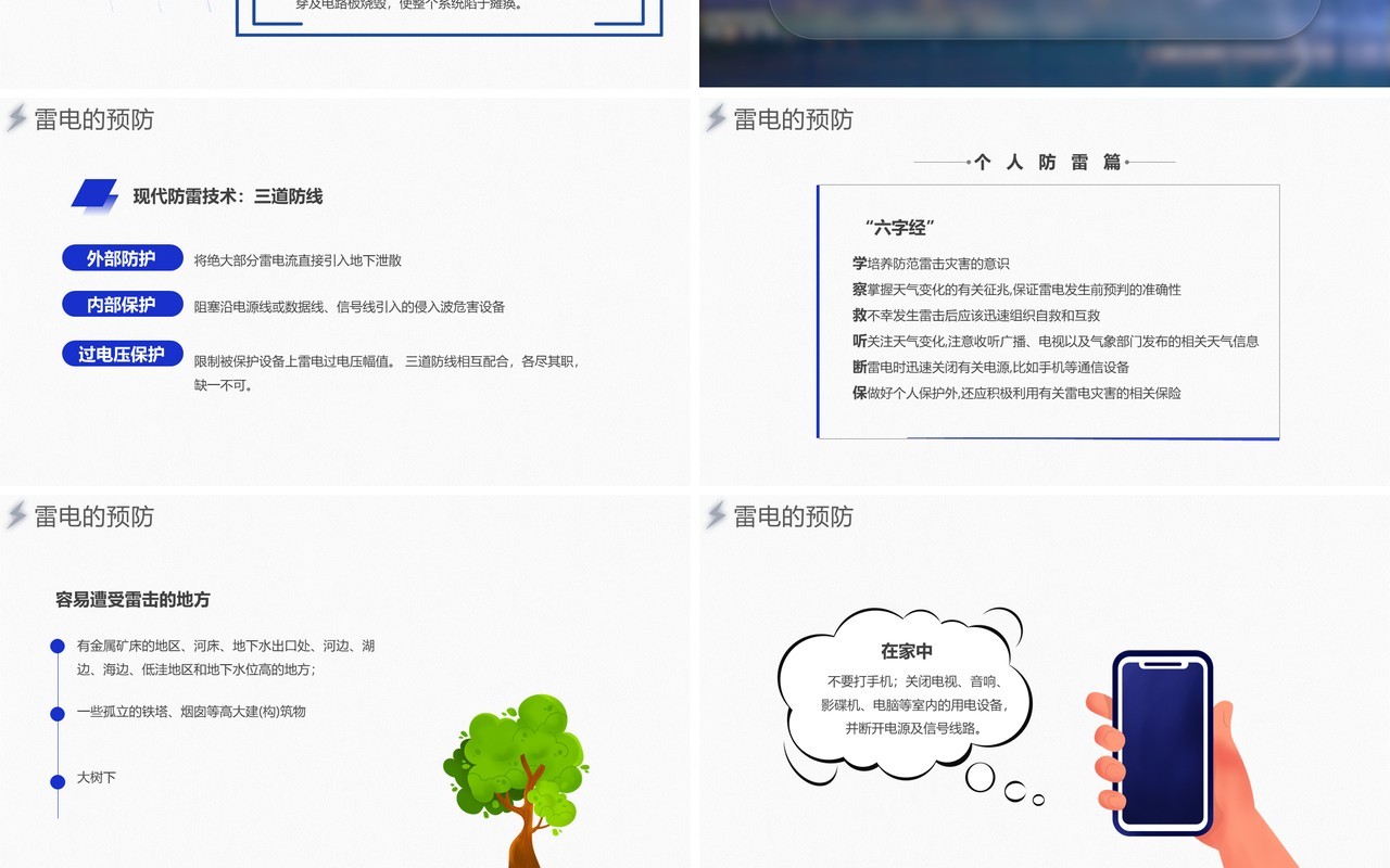 蓝色简约夏季防雷电安全知识教育PPT模板模板