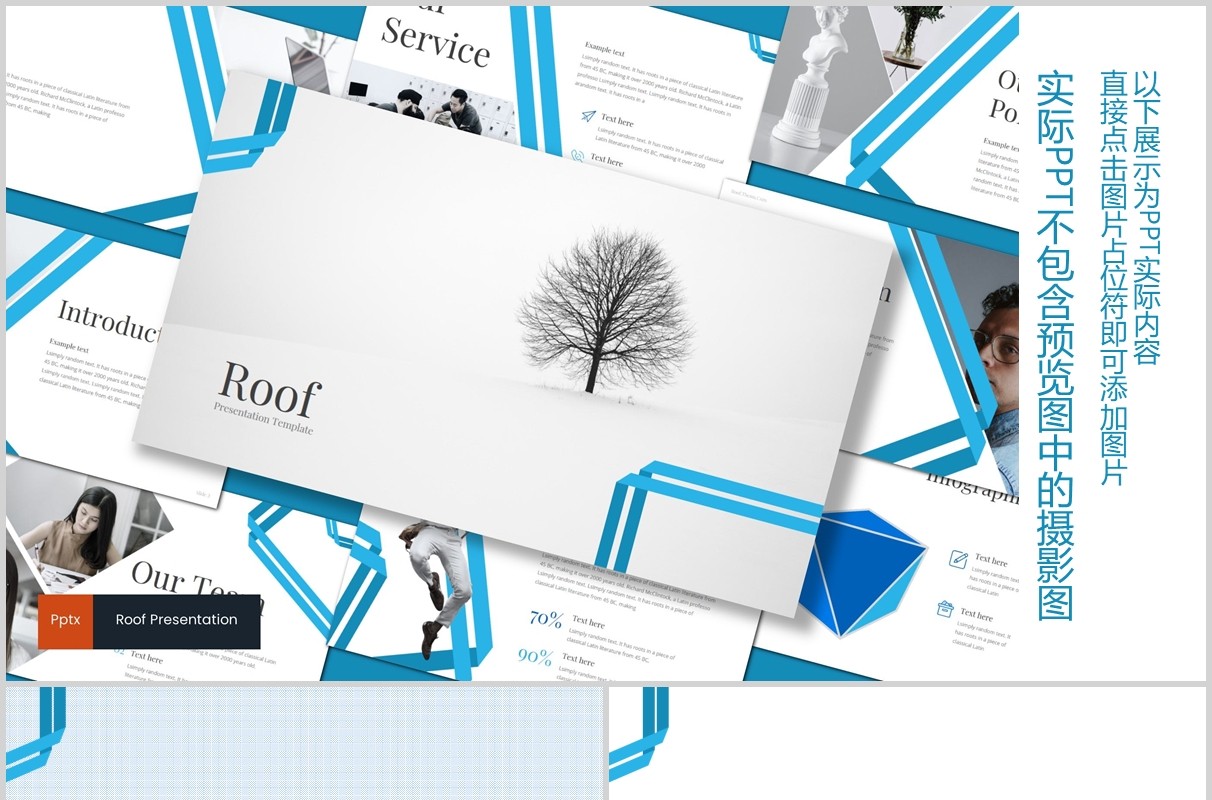 蓝色公司团队介绍个人简介PPT模板roof powerpoint template