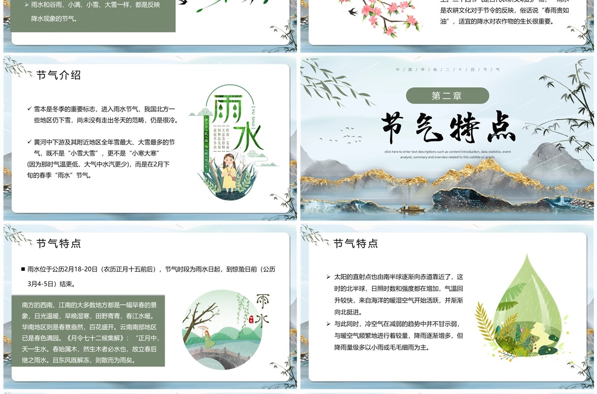 蓝色中国风二十四节气之雨水PPT模板