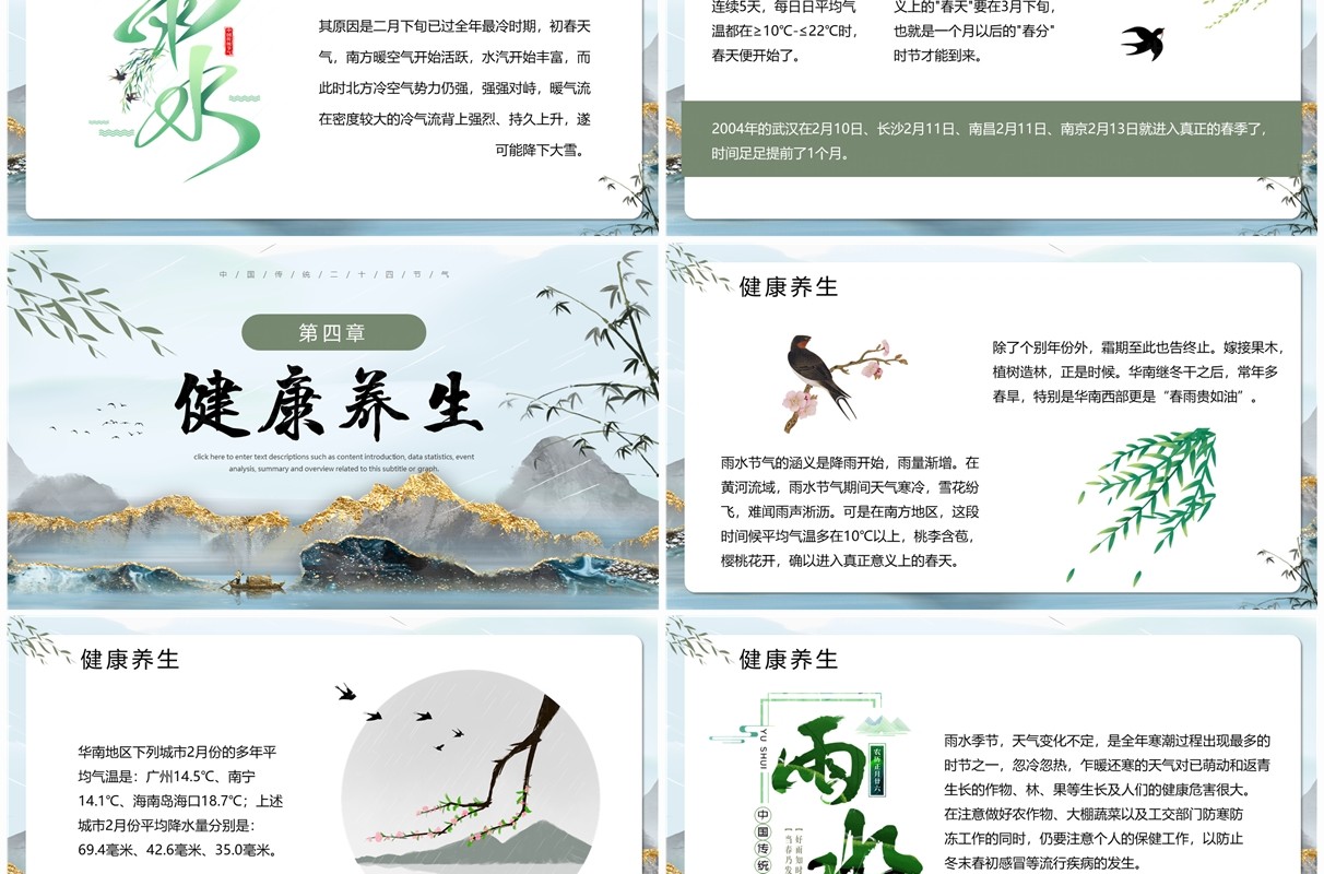 蓝色中国风二十四节气之雨水PPT模板