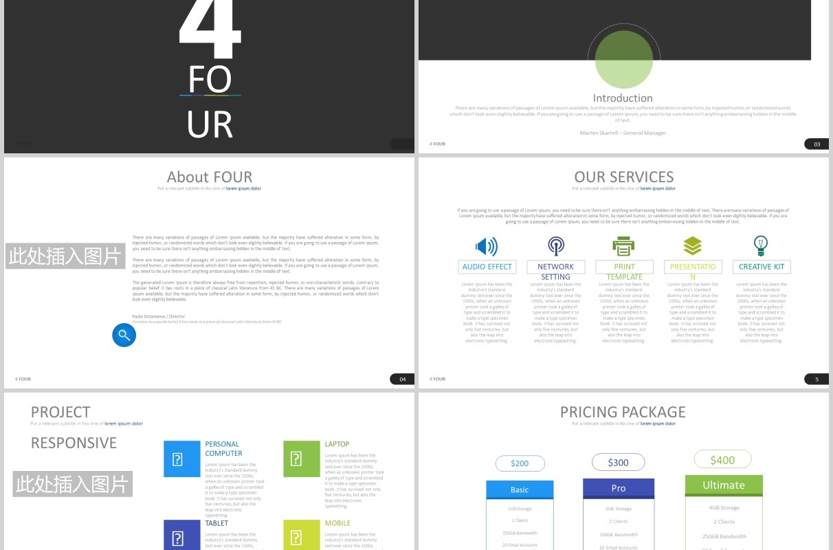 高端商务公司宣传产品介绍可视化图表PPT可插图排版模板素材Four - Powerpoint Template