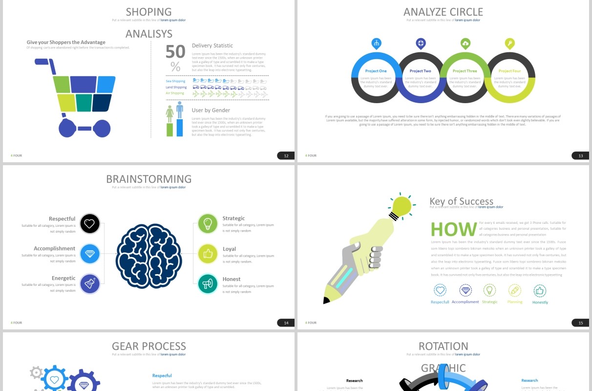 高端商务公司宣传产品介绍可视化图表PPT可插图排版模板素材Four - Powerpoint Template