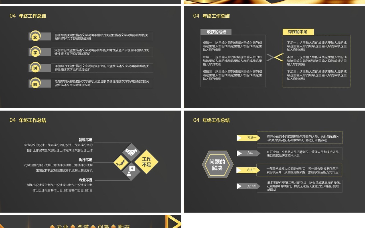 黑金商务风年终工作总结复盘计划通用PPT模板