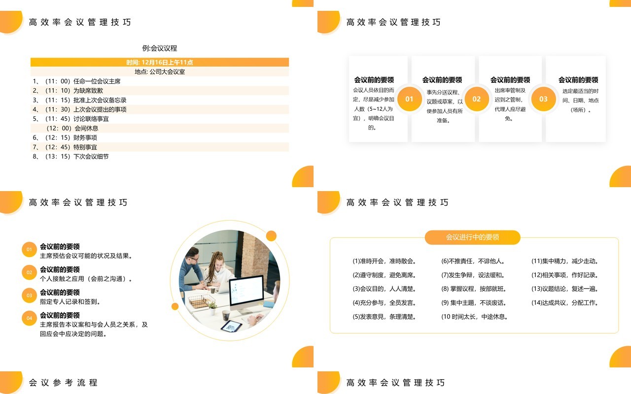 黄色简约风高效会议管理PPT模板