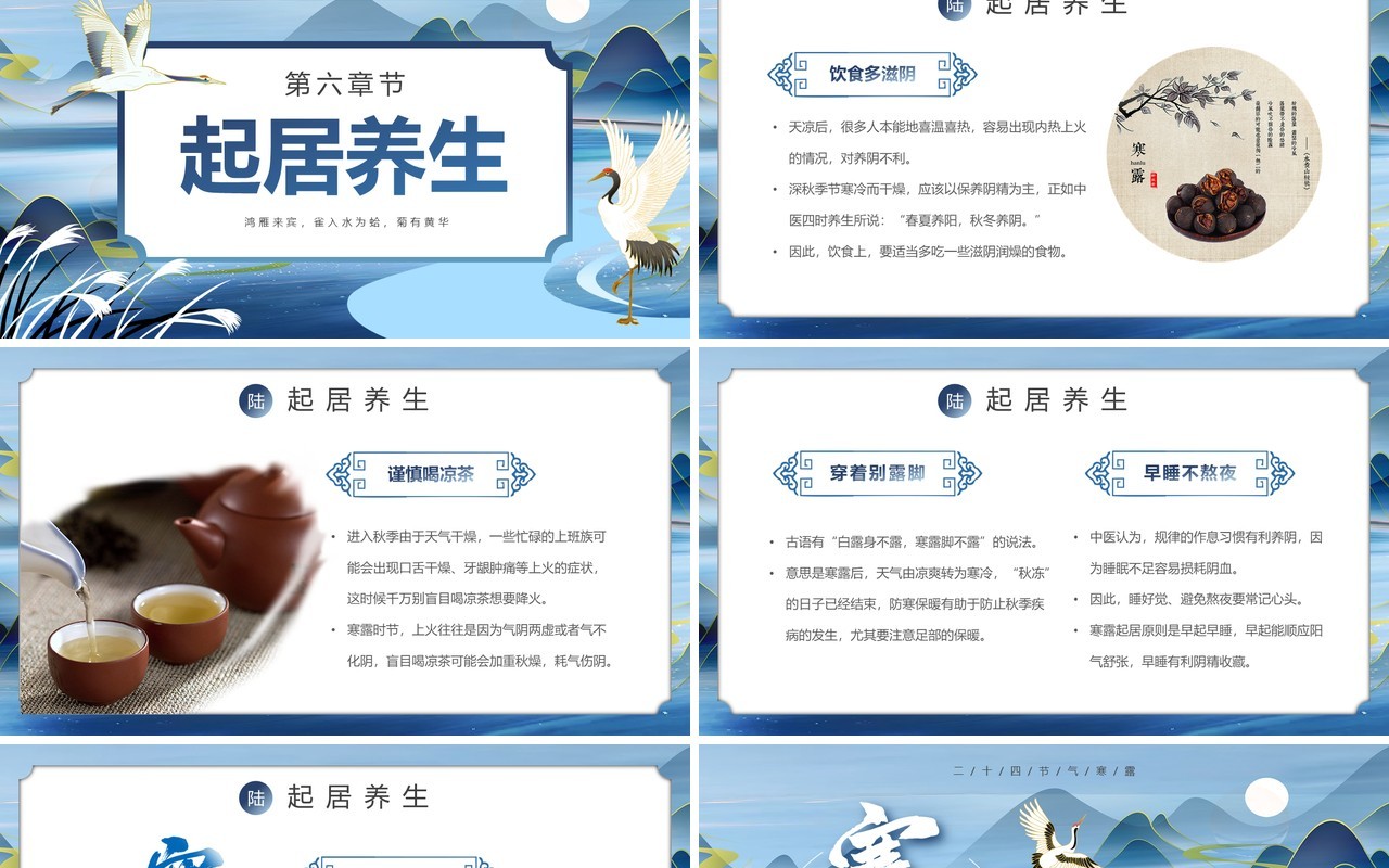 蓝色中国风二十四节气之寒露PPT模板(1)