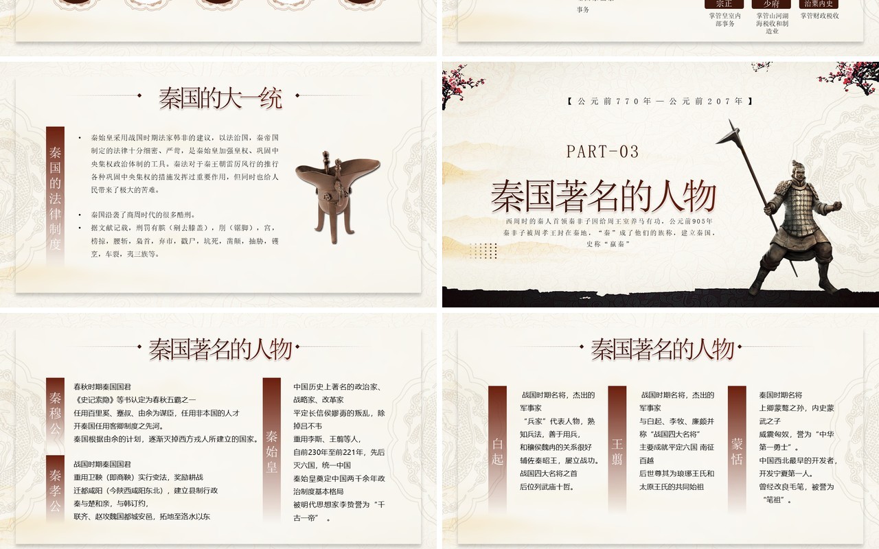 古典中国风秦朝历史知识拓展PPT模板