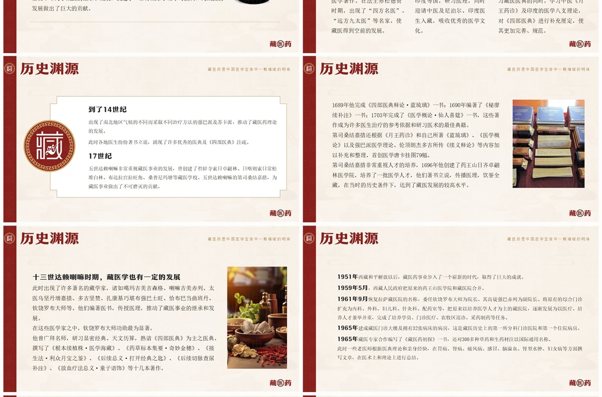 红色中国风非遗系列之藏医药介绍PPT模板