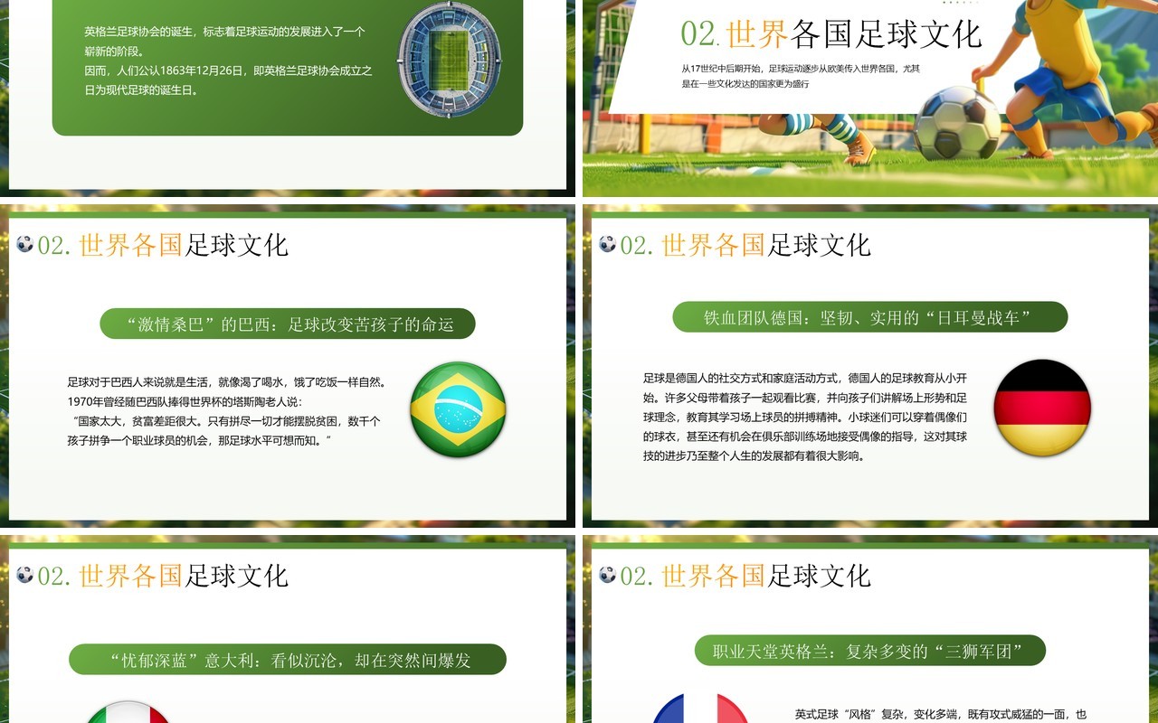 绿色插画风世界足球日介绍PPT模板