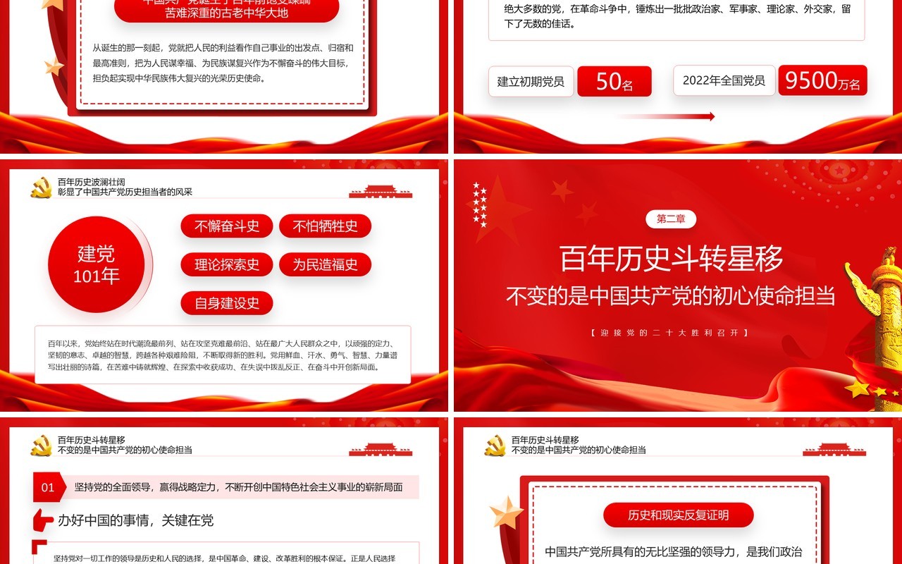 红色争做堪当历史重任的新时代党员PPT模板