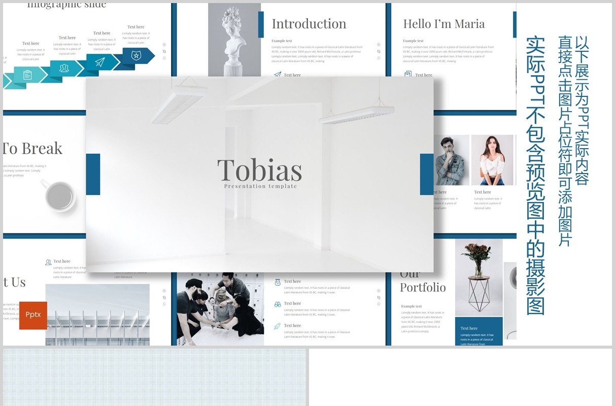 蓝色公司介绍PPT版式设计模板tobias powerpoint template