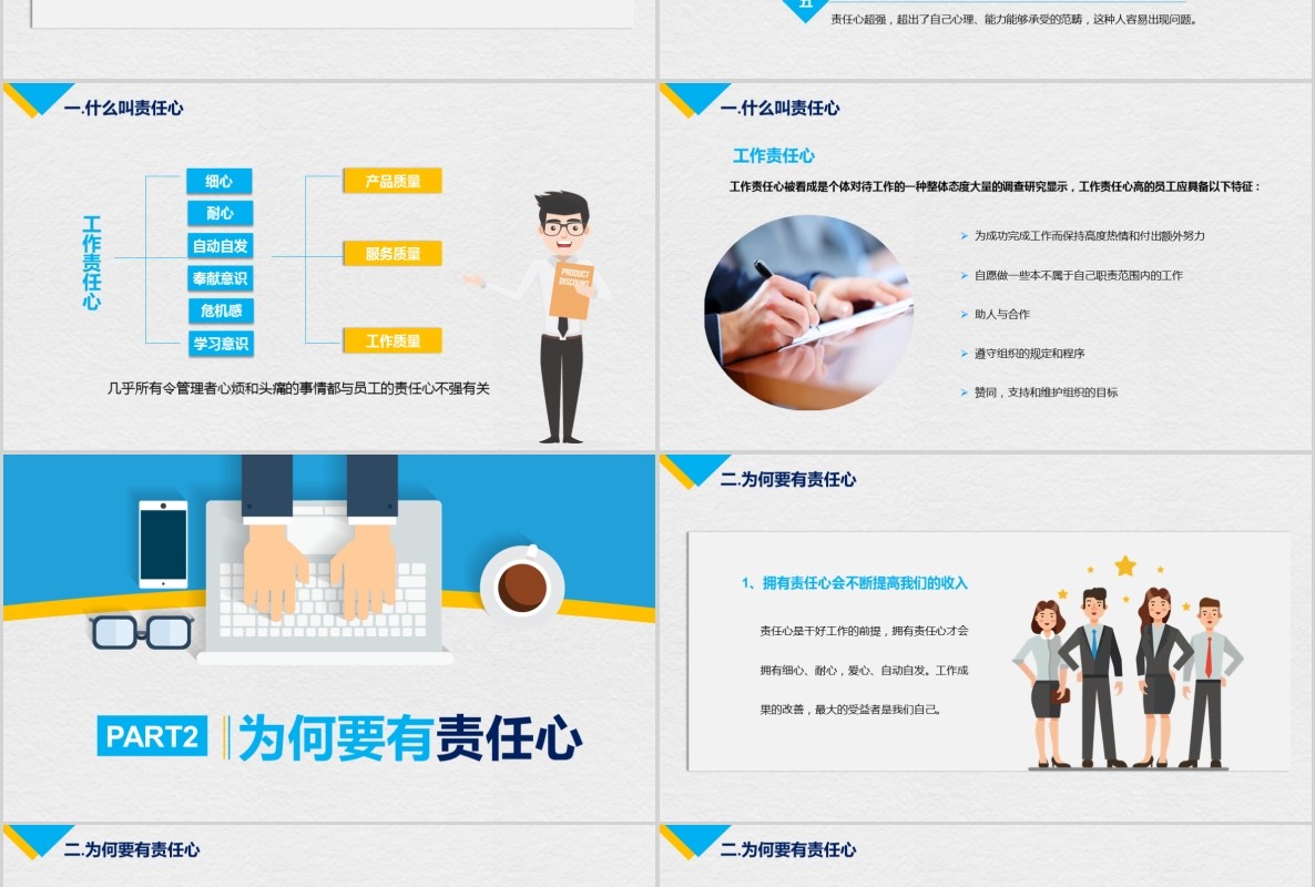蓝色简洁企业员工培训如何提高工作责任心PPT模板