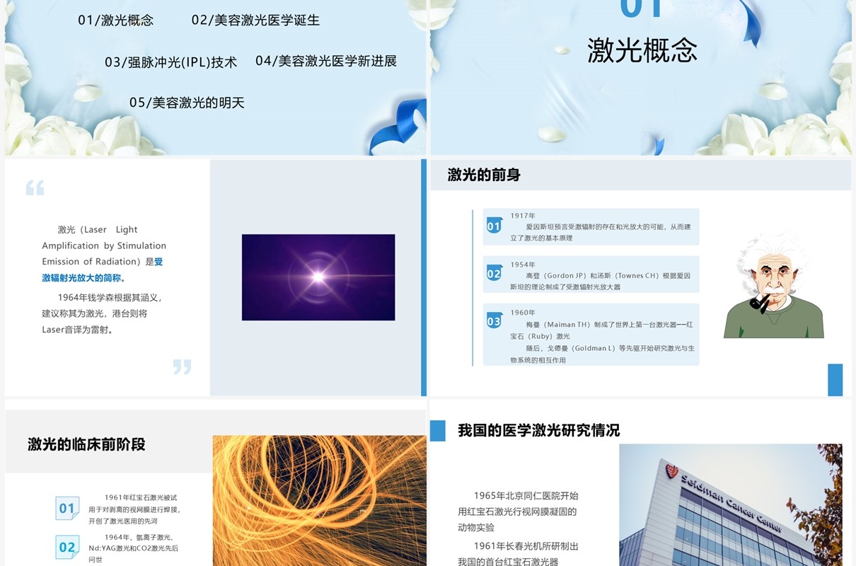 蓝色简约医疗美容激光产品介绍PPT模板