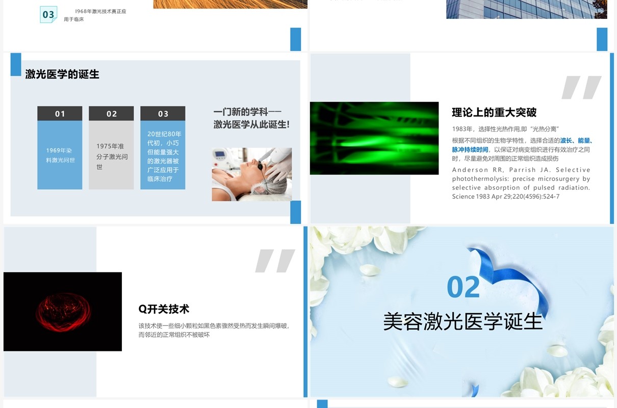 蓝色简约医疗美容激光产品介绍PPT模板