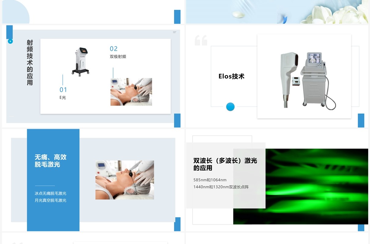 蓝色简约医疗美容激光产品介绍PPT模板
