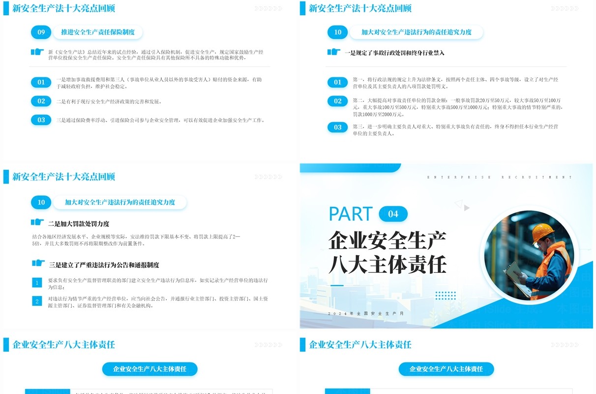 蓝色简约风2024年全国安全生产月PPT模板