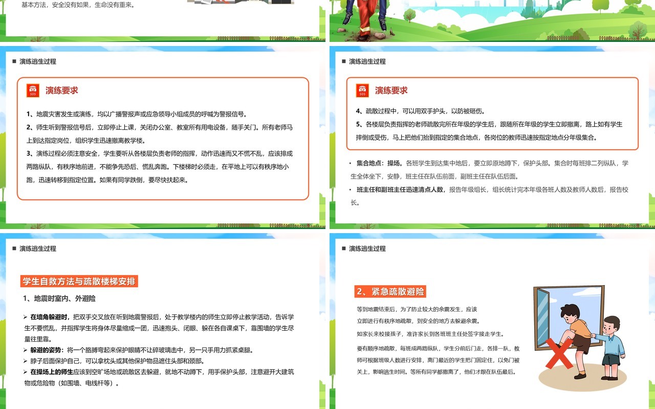 蓝色卡通全国防震减灾日防震演练PPT模板