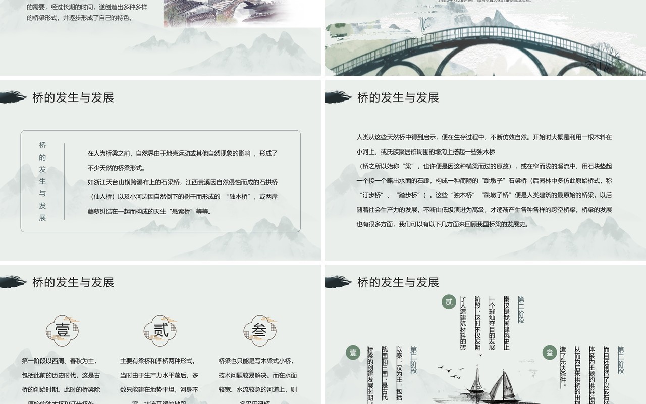 绿色中国风中国桥梁发展史PPT模板