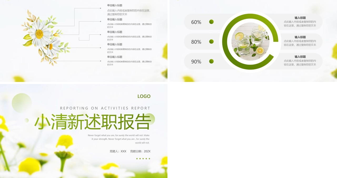 黄绿色小清新员工述职报告PPT模板