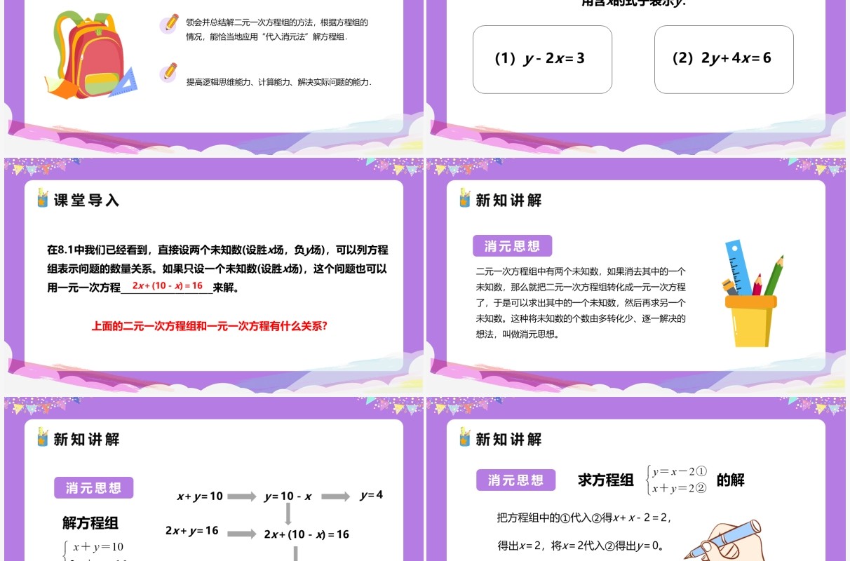 部编版七年级数学下册代入法课件PPT模板