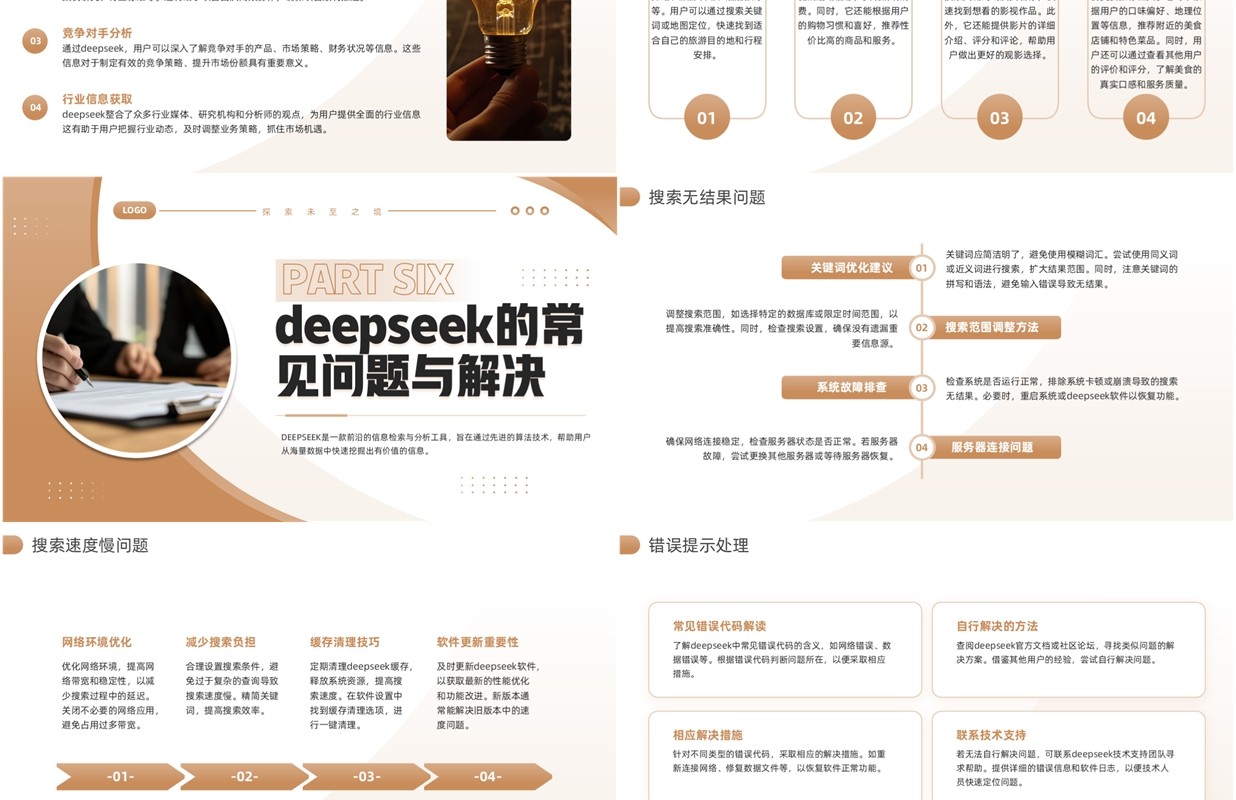 棕色商务风Deepseek的使用技巧PPT模板