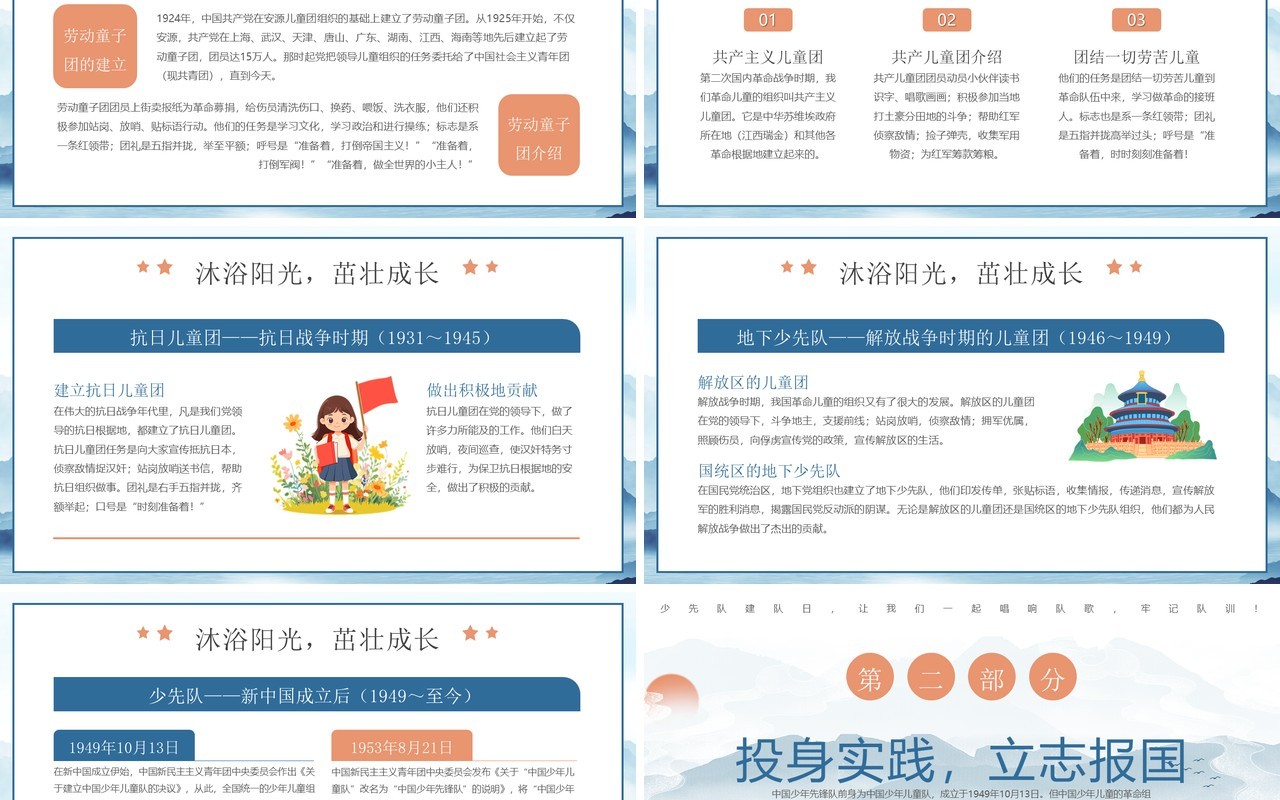 蓝色卡通风中国少年先锋队75周年PPT模板