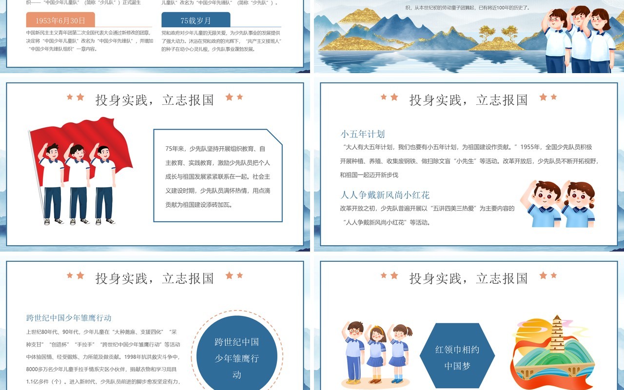 蓝色卡通风中国少年先锋队75周年PPT模板