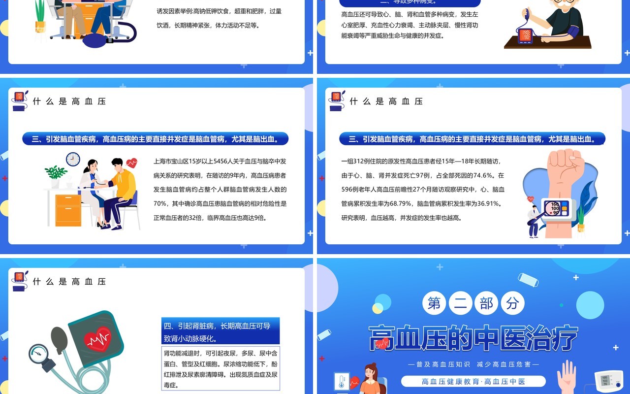 蓝色卡通风防治高血压健康你我他PPT模板