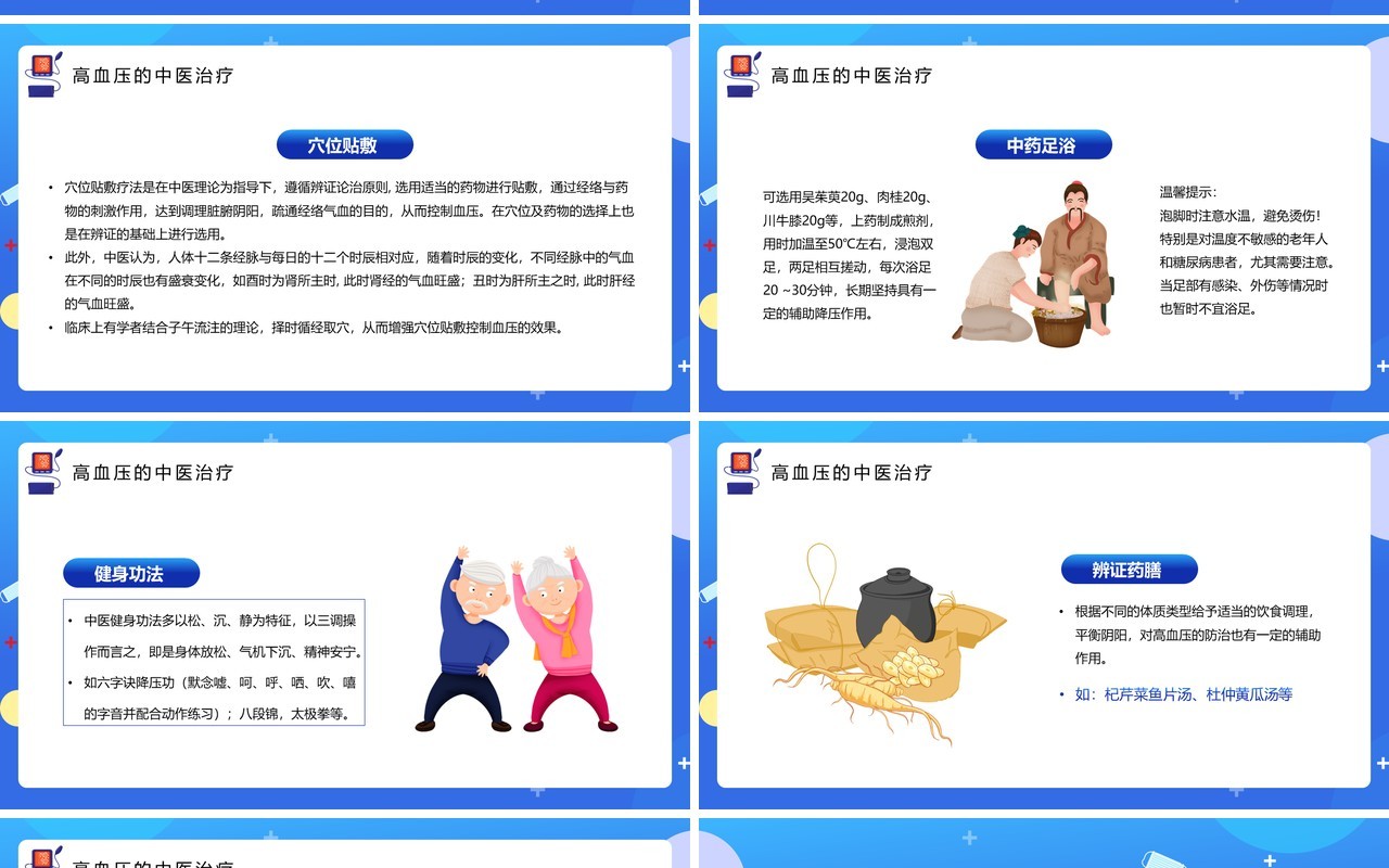 蓝色卡通风防治高血压健康你我他PPT模板