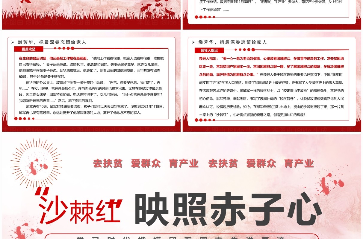 红色简约风沙棘红映照赤子心PPT模板