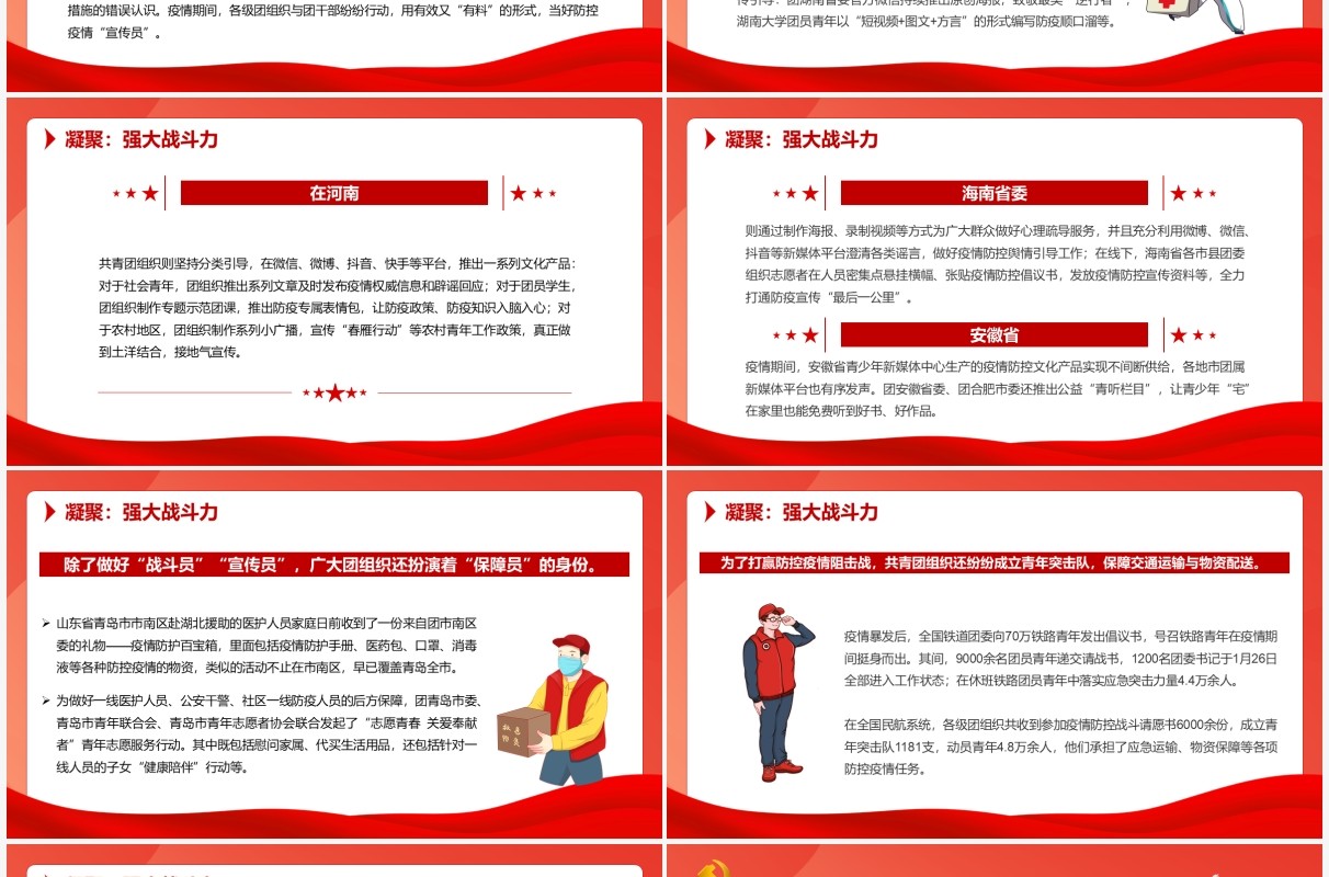 红色卡通青春心向党奋战疫情共青团组织活动PPT模板