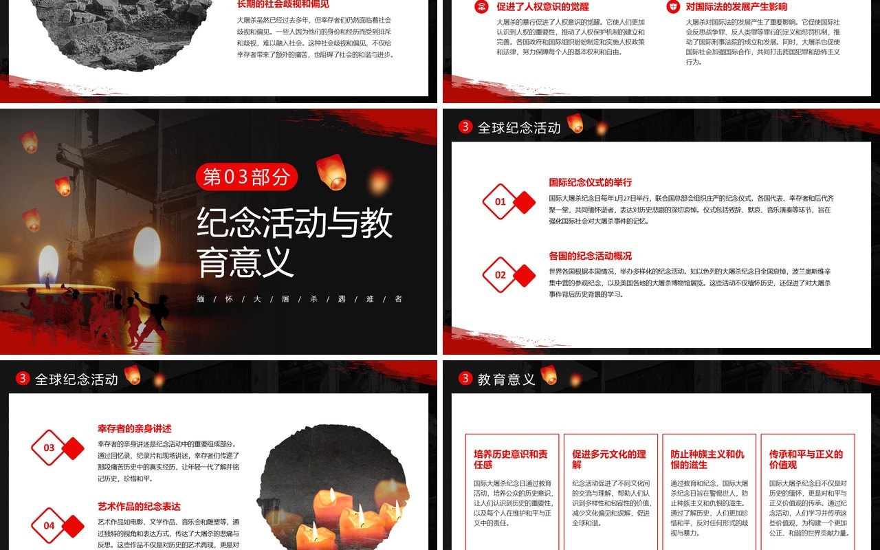 黑色简约风国际大屠杀纪念日PPT模板