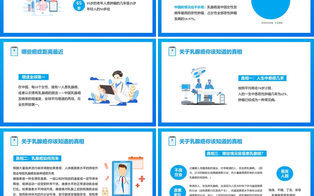 蓝色卡通世界抗癌日介绍PPT动态模板