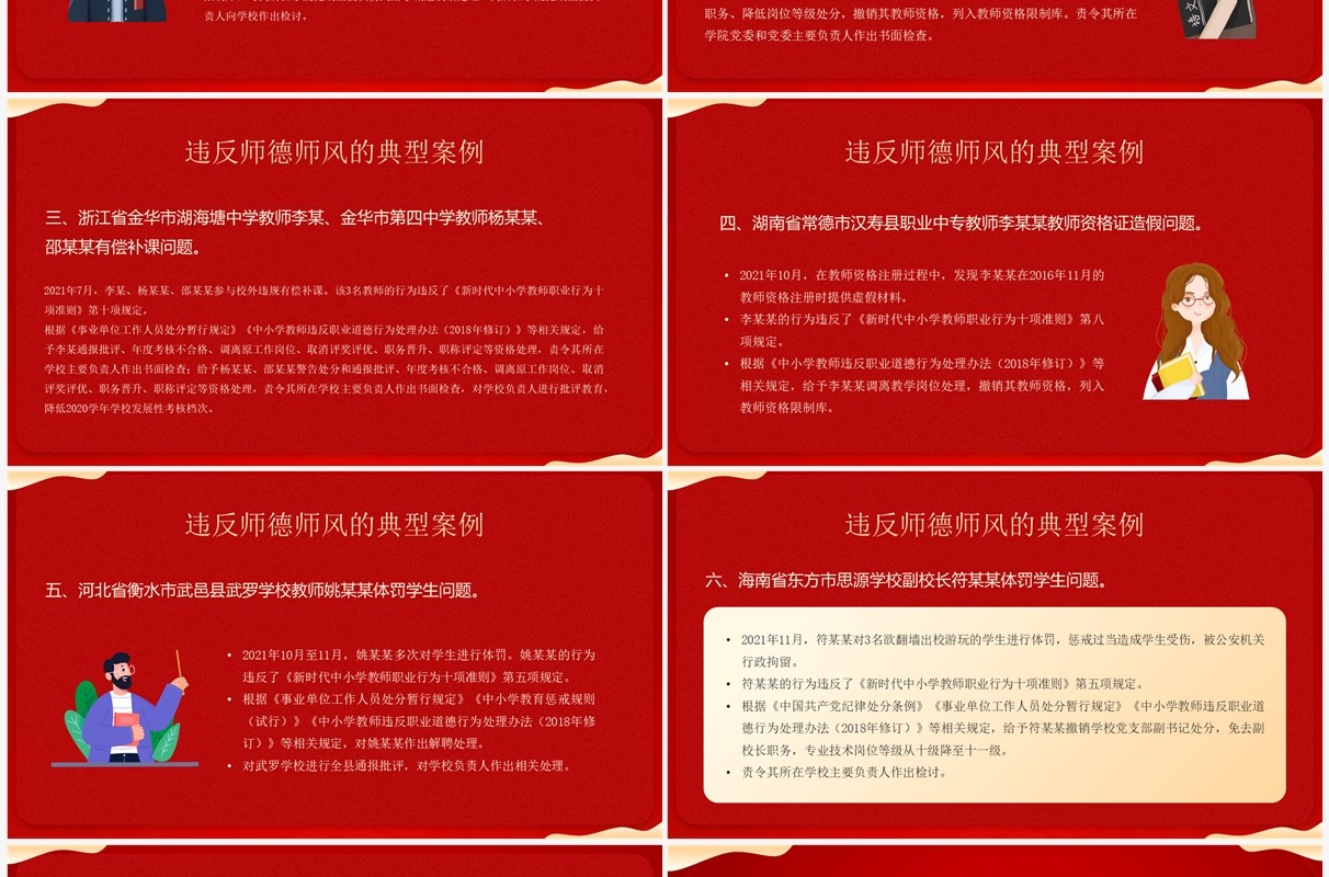 红色简约风师德师风警示教育PPT模板