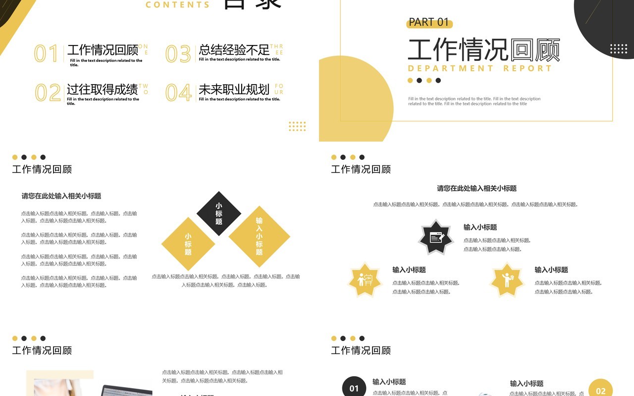 黄黑色商务风部门述职汇报PPT通用模板