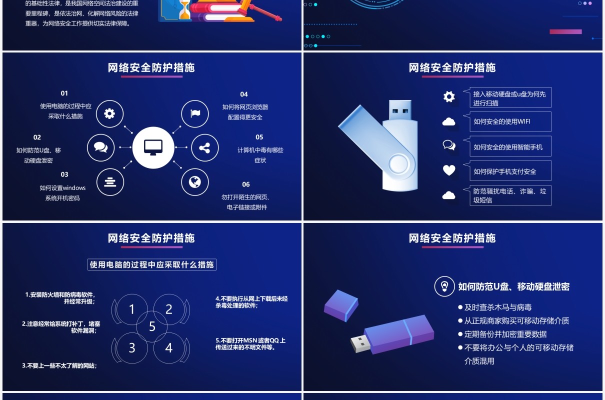 2021蓝色科技网络安全宣传教育通用PPT模板