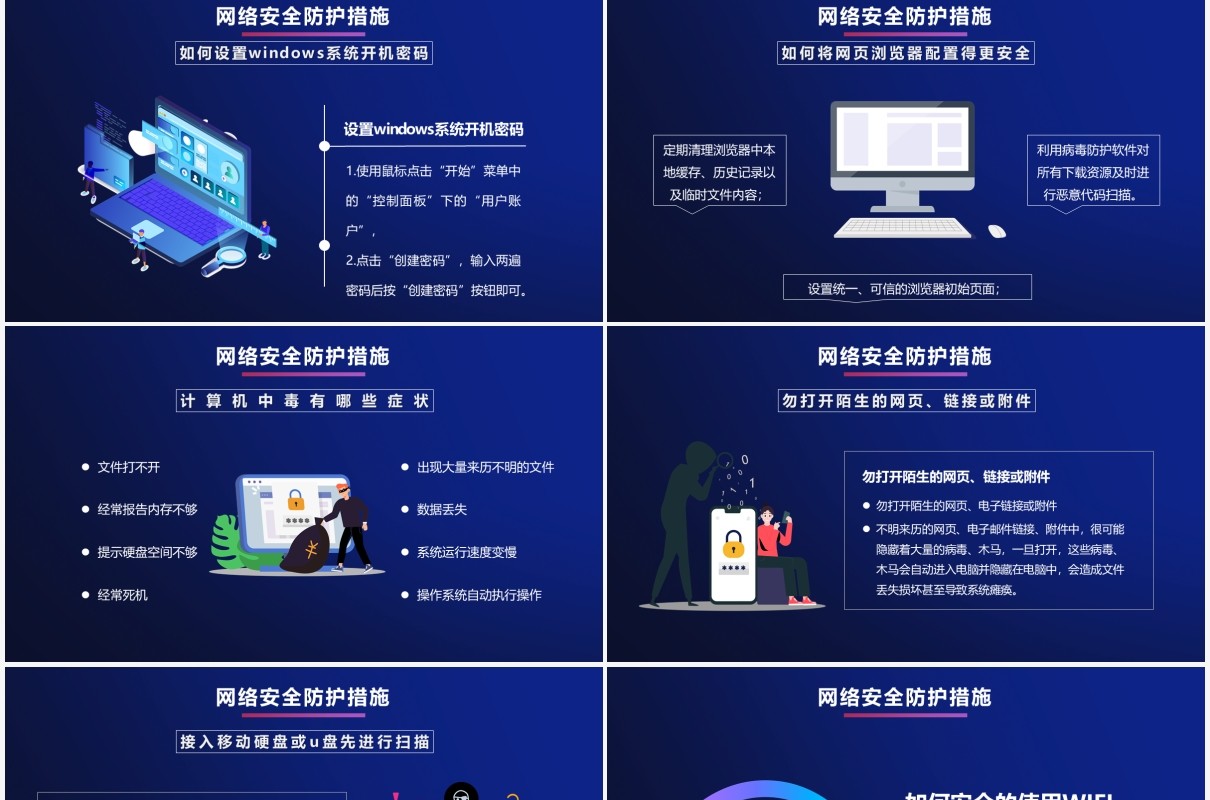 2021蓝色科技网络安全宣传教育通用PPT模板